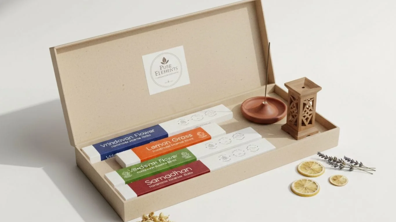 Premium wellness gift box with natural incense sticks and handcrafted holder displayed in modern minimalist style-1