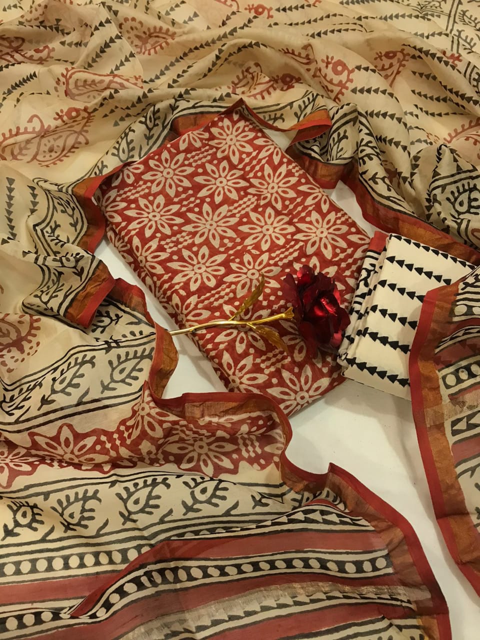 Sanganeri And Bagru Block Printed Pure Chanderi Suit With Dupatta